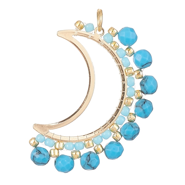 PandaHall Synthetic Turquoise Dyed Faceted Round Pendants, Brass Open Back Bezel Moon Charms with Glass Seed Beads, Golden, 32x23x3.5mm...
PandaHall Synthetic Turquoise Dyed Faceted Round Pendants, Brass Open Back Bezel Moon Charms with Glass Seed Beads, Golden, 32x23x3.5mm...