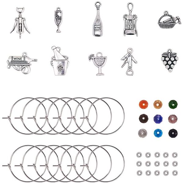 PandaHall DIY Making, Tibetan Style Alloy Pendants, Brass Wine Glass Charm Rings Hoop Earrings and Glass/Brass Beads, Mixed Color...
PandaHall DIY Making, Tibetan Style Alloy Pendants, Brass Wine Glass Charm Rings Hoop Earrings and Glass/Brass Beads, Mixed Color...