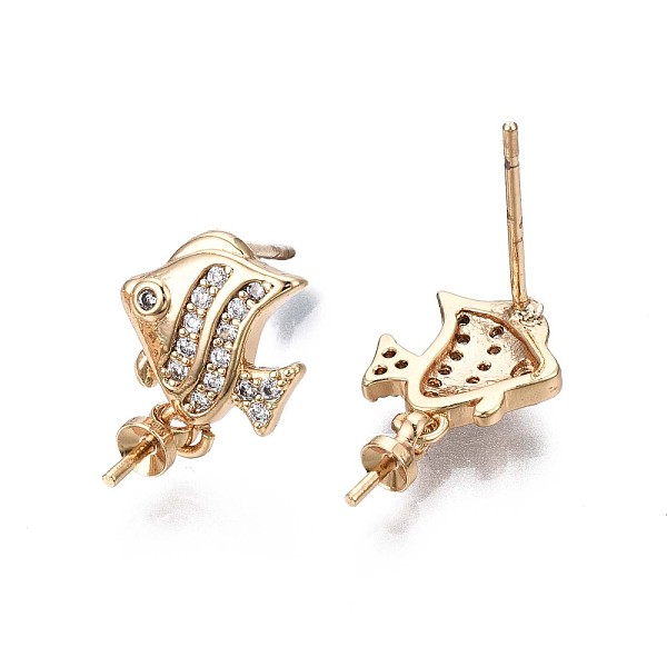 PandaHall Brass Micro Pave Clear Cubic Zirconia Stud Earring Findings, For Half Drilled Bead, Fish, Real 18K Gold Plated, 15x9mm, Pin: 0.7mm...
PandaHall Brass Micro Pave Clear Cubic Zirconia Stud Earring Findings, For Half Drilled Bead, Fish, Real 18K Gold Plated, 15x9mm, Pin: 0.7mm...
