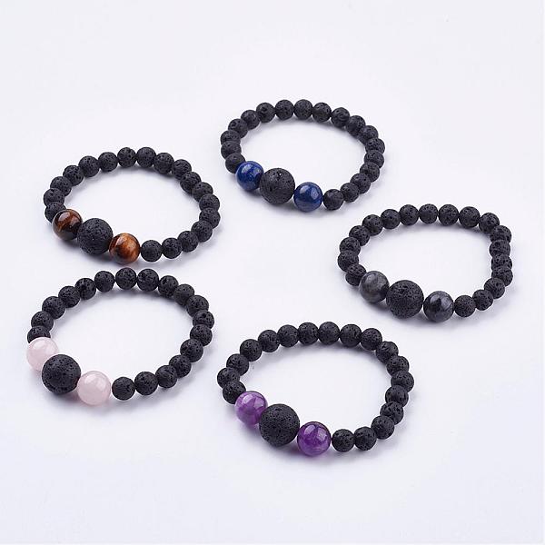 PandaHall Natural Gemstone Stretch Bracelets, with Natural Lava Rock Beads, Round, 2 inch(52mm) Mixed Stone
PandaHall Natural Gemstone Stretch Bracelets, with Natural Lava Rock Beads, Round, 2 inch(52mm) Mixed Stone