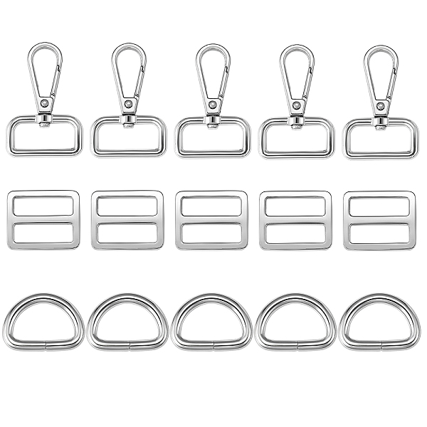 PandaHall 15Pcs 3 Style Iron D Rings, Alloy Slider Buckles & Swivel Clasps, Platinum, 5pcs/style Alloy
PandaHall 15Pcs 3 Style Iron D Rings, Alloy Slider Buckles & Swivel Clasps, Platinum, 5pcs/style Alloy
