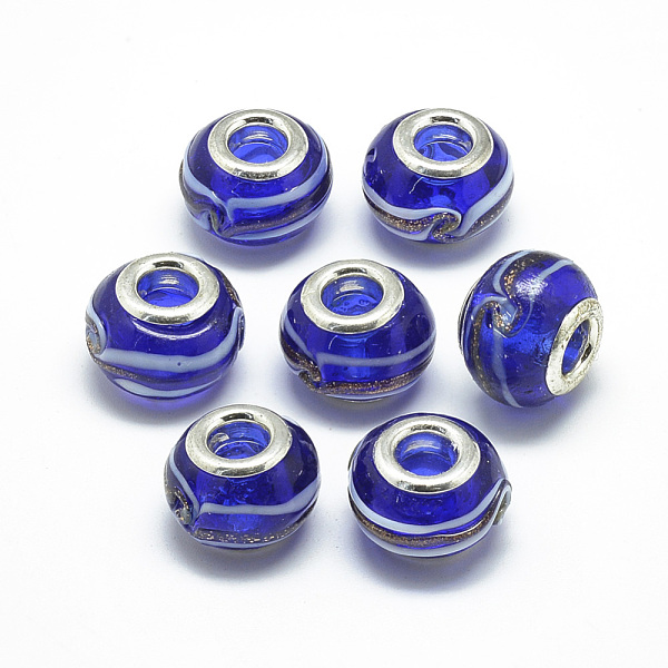PandaHall Handmade Lampwork European Beads, with Platinum Brass Double Cores, Large Hole Beads, Rondelle, Blue, 13~15x10mm, Hole: 5mm...
PandaHall Handmade Lampwork European Beads, with Platinum Brass Double Cores, Large Hole Beads, Rondelle, Blue, 13~15x10mm, Hole: 5mm...