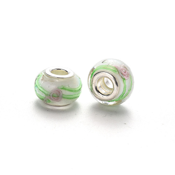 PandaHall Handmade Lampwork European Beads, Large Hole Rondelle Beads, with Platinum Tone Brass Double Cores, with Flower Pattern, Floral...
PandaHall Handmade Lampwork European Beads, Large Hole Rondelle Beads, with Platinum Tone Brass Double Cores, with Flower Pattern, Floral...