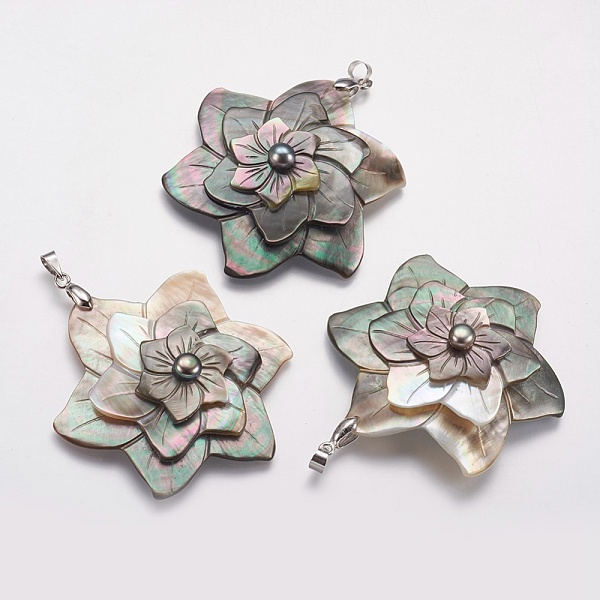 PandaHall Black Lip Shell Pendants, with Platinum Tone Brass Bail, Flower, 49.5x45x10mm, Hole: 3x4mm Black Lip Shell Flower
PandaHall Black Lip Shell Pendants, with Platinum Tone Brass Bail, Flower, 49.5x45x10mm, Hole: 3x4mm Black Lip Shell Flower
