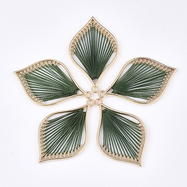 PandaHall Cotton Thread Woven Pendants, with Alloy Findings, Leaf, Golden, Dark Green, 43x26.5x2mm, Hole: 1.8mm Cotton Leaf Green
PandaHall Cotton Thread Woven Pendants, with Alloy Findings, Leaf, Golden, Dark Green, 43x26.5x2mm, Hole: 1.8mm Cotton Leaf Green