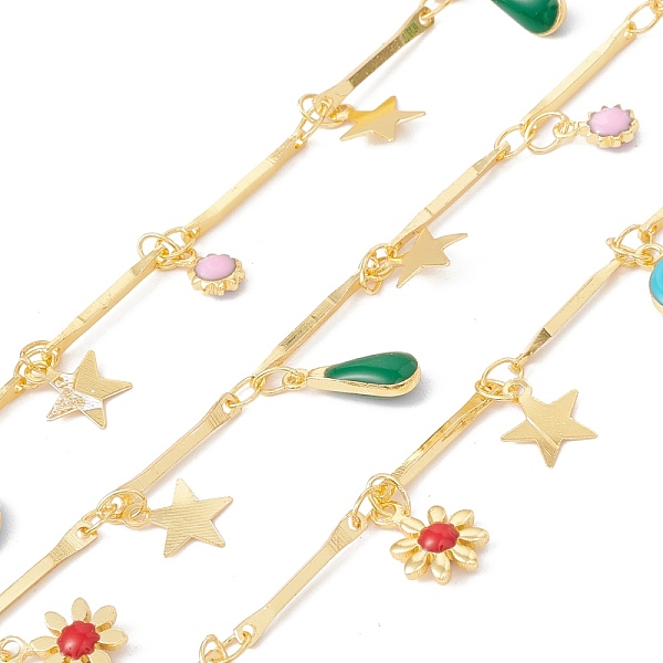PandaHall Handmade Eco-friendly Brass Bar Link Chain, with Enamel Flower & Teardrop & Ring & Star Charms, Real 18K Gold Plated, Lead Free &...
PandaHall Handmade Eco-friendly Brass Bar Link Chain, with Enamel Flower & Teardrop & Ring & Star Charms, Real 18K Gold Plated, Lead Free &...