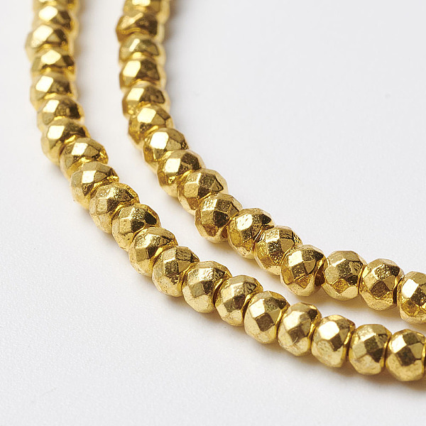 PandaHall Non-magnetic Synthetic Hematite Beads Strands, Faceted, Rondelle, Golden Plated, 3x2mm, Hole: 1mm, about 188~205pcs/strand, 14.7...
PandaHall Non-magnetic Synthetic Hematite Beads Strands, Faceted, Rondelle, Golden Plated, 3x2mm, Hole: 1mm, about 188~205pcs/strand, 14.7...