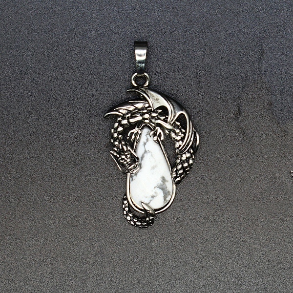 PandaHall Natural Howlite Brass Pendants, Flying Dragon Charms with Faceted Teardrop Gems, Antique Silver, 38x22x6mm Howlite Dragon
PandaHall Natural Howlite Brass Pendants, Flying Dragon Charms with Faceted Teardrop Gems, Antique Silver, 38x22x6mm Howlite Dragon