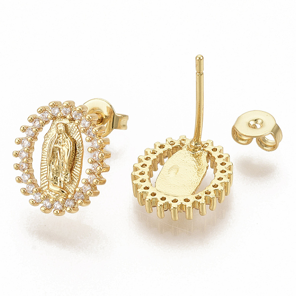 PandaHall Brass Micro Pave Clear Cubic Zirconia Stud Earrings, for Religion, with Earring Backs, Oval with Virgin, Real 16K Gold Plated...
PandaHall Brass Micro Pave Clear Cubic Zirconia Stud Earrings, for Religion, with Earring Backs, Oval with Virgin, Real 16K Gold Plated...
