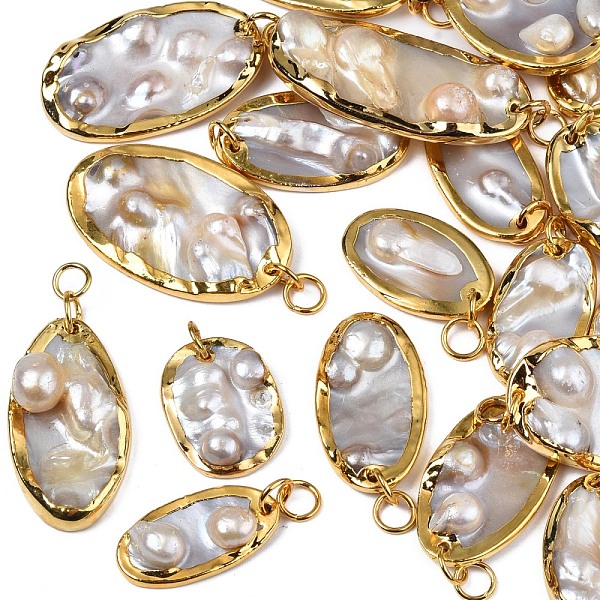 PandaHall Natural White Shell Pendants, with Light Gold Plated Brass Edge, Oval, Seashell Color, 22~41x13~22.5x4~9mm, Jump Ring: 6x0.5mm...
PandaHall Natural White Shell Pendants, with Light Gold Plated Brass Edge, Oval, Seashell Color, 22~41x13~22.5x4~9mm, Jump Ring: 6x0.5mm...