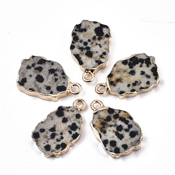 PandaHall Natural Dalmatian Jasper Pendants, with Light Gold Plated Edge and Iron Loop, Nuggets, 19~21x12x3mm, Hole: 1.6mm Dalmatian Jasper...
PandaHall Natural Dalmatian Jasper Pendants, with Light Gold Plated Edge and Iron Loop, Nuggets, 19~21x12x3mm, Hole: 1.6mm Dalmatian Jasper...
