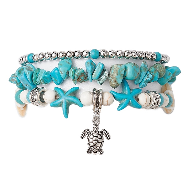 PandaHall 3Pcs 3 Style Synthetic Turquoise Chips & Starfish Beaded Stretch Bracelets Set, Stackable Bracelet with Alloy Turtle Charms, Inner...
PandaHall 3Pcs 3 Style Synthetic Turquoise Chips & Starfish Beaded Stretch Bracelets Set, Stackable Bracelet with Alloy Turtle Charms, Inner...