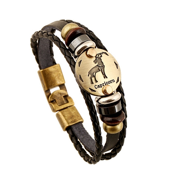 PandaHall Braided Cowhide Cord Multi-Strand Bracelets, Constellation Bracelet for Men, with Wood Bead & Alloy Clasp, Capricorn, 7-7/8~8-1/2..., Black
PandaHall Braided Cowhide Cord Multi-Strand Bracelets, Constellation Bracelet for Men, with Wood Bead & Alloy Clasp, Capricorn, 7-7/8~8-1/2..., Black
