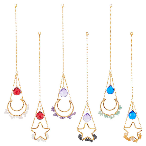 PandaHall 6Pcs 6 Styles Moon Star Alloy Gemstone Chip Pendant Decoration, K9 Glass Crystal Ball Prism Hanging Ornament, with Golden Plated..., Multicolor
PandaHall 6Pcs 6 Styles Moon Star Alloy Gemstone Chip Pendant Decoration, K9 Glass Crystal Ball Prism Hanging Ornament, with Golden Plated..., Multicolor