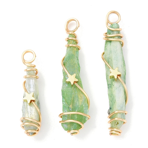 PandaHall Electroplated Raw Rough Natural Quartz Crystal Copper Wire Wrapped Pendants, Green Plated Teardrop Charms with Bras Star Beads...
PandaHall Electroplated Raw Rough Natural Quartz Crystal Copper Wire Wrapped Pendants, Green Plated Teardrop Charms with Bras Star Beads...
