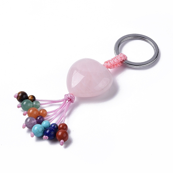 PandaHall Natural Rose Quartz Heart with Mixed Gemstone Tassel Keychains, with 304 Stainless Steel Ring Clasps, 8.5~9cm Rose Quartz Heart
PandaHall Natural Rose Quartz Heart with Mixed Gemstone Tassel Keychains, with 304 Stainless Steel Ring Clasps, 8.5~9cm Rose Quartz Heart