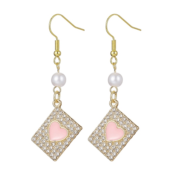 PandaHall Alloy Crystal Rhinestone Rectangle with Heart Dangle Earrings, Imitated Pearl Acrylic Beaded Drop Earrings with Enamel, Pink...
PandaHall Alloy Crystal Rhinestone Rectangle with Heart Dangle Earrings, Imitated Pearl Acrylic Beaded Drop Earrings with Enamel, Pink...
