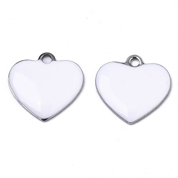 PandaHall 201 Stainless Steel Enamel Charms, Heart, Stainless Steel Color, White, 13x13x2mm, Hole: 1.5mm Stainless Steel+Enamel Heart White 
PandaHall 201 Stainless Steel Enamel Charms, Heart, Stainless Steel Color, White, 13x13x2mm, Hole: 1.5mm Stainless Steel+Enamel Heart White