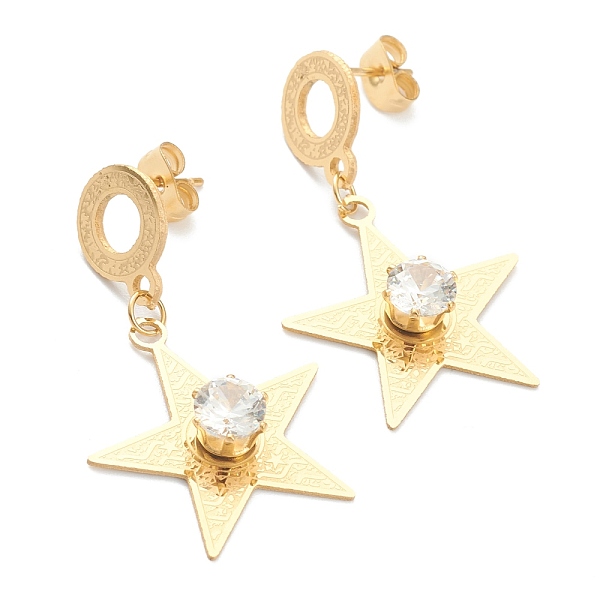 PandaHall Ion Plating(IP) 304 Stainless Steel Dangle Stud Earrings, with Rhinestone and Ear Nuts, Star, Golden, 38mm, Pin: 0.8mm 304..., Clear
PandaHall Ion Plating(IP) 304 Stainless Steel Dangle Stud Earrings, with Rhinestone and Ear Nuts, Star, Golden, 38mm, Pin: 0.8mm 304..., Clear