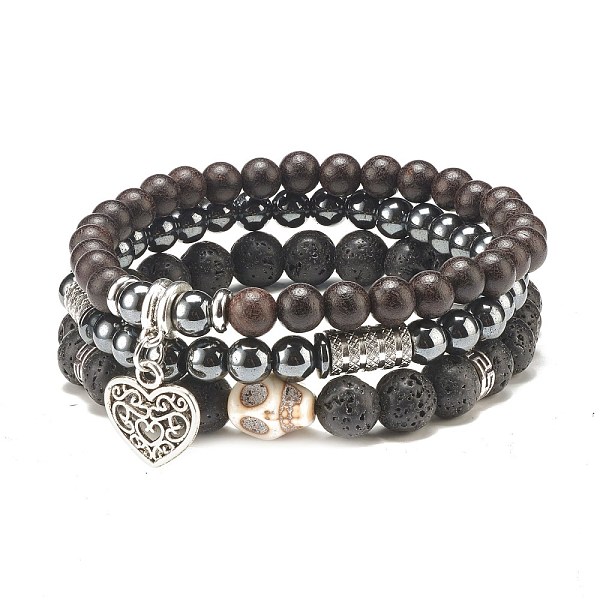 PandaHall 3Pcs 3 Style Natural Lava Rock & Ebony Wood Beaded Stretch Bracelets Set with Skull, Essential Oil Gemstone Jewelry with Heart..., Black
PandaHall 3Pcs 3 Style Natural Lava Rock & Ebony Wood Beaded Stretch Bracelets Set with Skull, Essential Oil Gemstone Jewelry with Heart..., Black