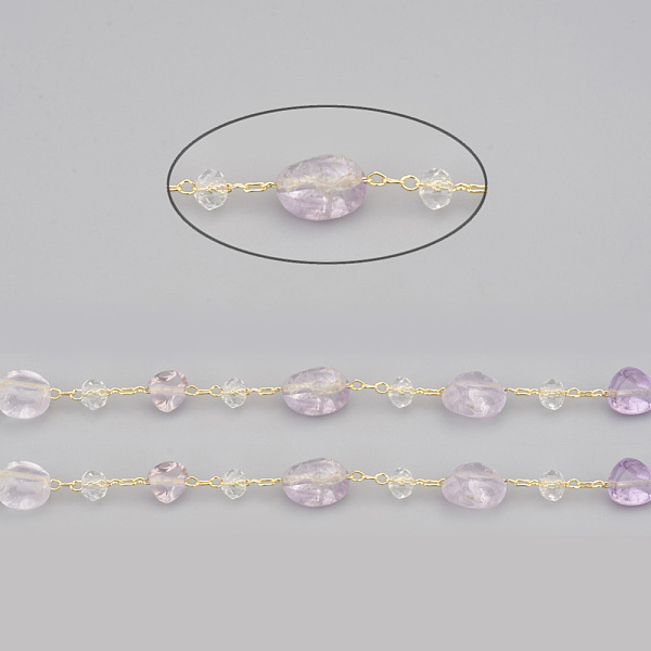 PandaHall 3.28 Feet Handmade Natural Amethyst Beaded Chains, with Rondelle Glass Beads and Golden Brass Cable Chains, Long-Lasting Plated..., Clear
PandaHall 3.28 Feet Handmade Natural Amethyst Beaded Chains, with Rondelle Glass Beads and Golden Brass Cable Chains, Long-Lasting Plated..., Clear