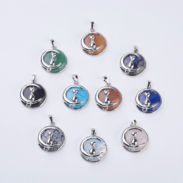 PandaHall Fashion Natural & Synthetic Mixed Stone Kitten Pendants, with Brass Findings, Flat Round with Cat & Crescent Moon Shape, Platinum...
PandaHall Fashion Natural & Synthetic Mixed Stone Kitten Pendants, with Brass Findings, Flat Round with Cat & Crescent Moon Shape, Platinum...