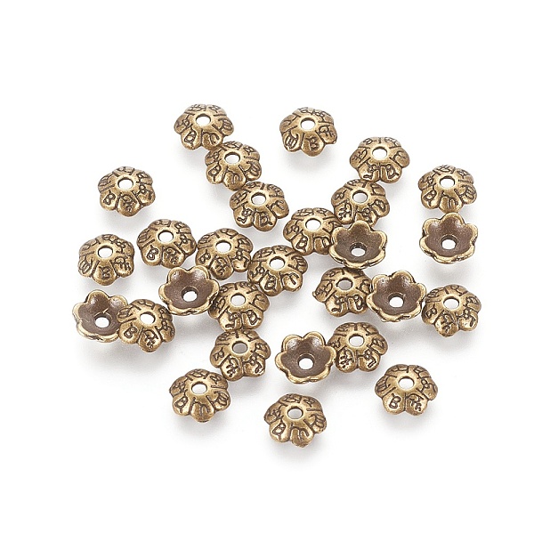 PandaHall 6-Petal Tibetan Style Alloy Flower Bead Caps, Cadmium Free & Nickel Free & Lead Free, Antique Bronze, 6x2mm, Hole: 1mm Alloy
PandaHall 6-Petal Tibetan Style Alloy Flower Bead Caps, Cadmium Free & Nickel Free & Lead Free, Antique Bronze, 6x2mm, Hole: 1mm Alloy