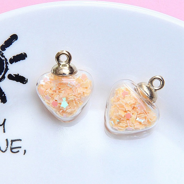 PandaHall Glass Bottle Pendant, with Glitter Star & Light Gold Alloy Findings, Heart Charms, PeachPuff, 23.5x18x11mm, Hole: 2mm Glass Heart..., Brown
PandaHall Glass Bottle Pendant, with Glitter Star & Light Gold Alloy Findings, Heart Charms, PeachPuff, 23.5x18x11mm, Hole: 2mm Glass Heart..., Brown