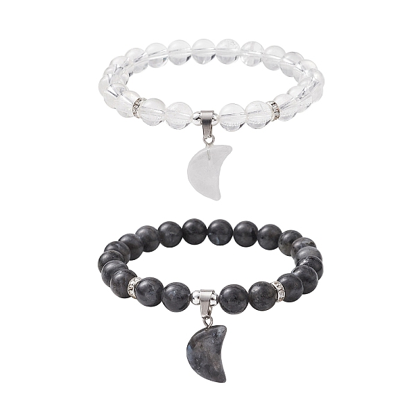 PandaHall 2Pcs 2 Style Natural & Synthetic Mixed Gemstone Stretch Bracelets Set, Couple Bracelets with Moon Charms, Inner Diameter: 2-5/8..., Clear
PandaHall 2Pcs 2 Style Natural & Synthetic Mixed Gemstone Stretch Bracelets Set, Couple Bracelets with Moon Charms, Inner Diameter: 2-5/8..., Clear