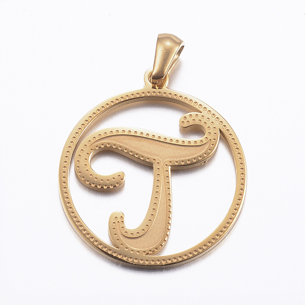 PandaHall Ion Plating(IP) 304 Stainless Steel Pendants, Flat Round with Letter, Golden, Letter.T, 28x25x1.2mm, Hole: 6x3.5mm 304 Stainless...
PandaHall Ion Plating(IP) 304 Stainless Steel Pendants, Flat Round with Letter, Golden, Letter.T, 28x25x1.2mm, Hole: 6x3.5mm 304 Stainless...