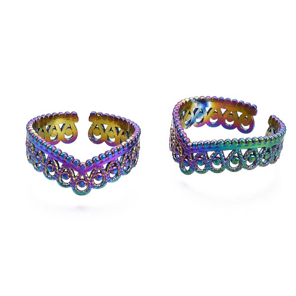 PandaHall 304 Stainless Steel Crown Cuff Ring, Rainbow Color Open Ring for Women, US Size 9 1/4(19.1mm) 304 Stainless Steel
PandaHall 304 Stainless Steel Crown Cuff Ring, Rainbow Color Open Ring for Women, US Size 9 1/4(19.1mm) 304 Stainless Steel