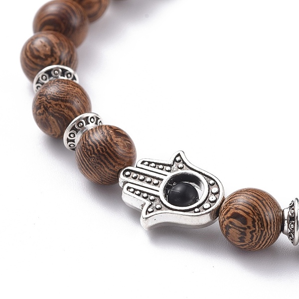 PandaHall Unisex Stretch Bracelets, with Tibetan Style Alloy Beads, Natural Black Agate(Dyed) Beads and Wood Beads, Hamsa Hand/Hand of...
PandaHall Unisex Stretch Bracelets, with Tibetan Style Alloy Beads, Natural Black Agate(Dyed) Beads and Wood Beads, Hamsa Hand/Hand of...