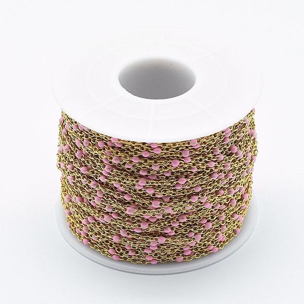 PandaHall Handmade Golden 304 Stainless Steel Cable Chains, with Enamel Beaded, Soldered, with Spool, Pink, 2x1.6x0.2mm, Beads: 2mm, about...
PandaHall Handmade Golden 304 Stainless Steel Cable Chains, with Enamel Beaded, Soldered, with Spool, Pink, 2x1.6x0.2mm, Beads: 2mm, about...