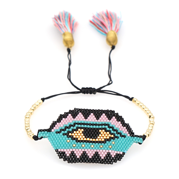 PandaHall Glass Seed Braided Bead Bracelet with Double Tassel, Hexagon with Evil Eye Lucky Ethnic Style Bracelet for Women, Colorful, 11...
PandaHall Glass Seed Braided Bead Bracelet with Double Tassel, Hexagon with Evil Eye Lucky Ethnic Style Bracelet for Women, Colorful, 11...