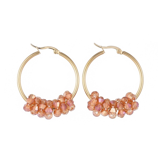 PandaHall 304 Stainless Steel Hoop Earrings, with Faceted Glass Beads, Golden, Orange, 12 Gauge, 42x33x2mm, Pin: 0.8x1.2mm Glass Orange
PandaHall 304 Stainless Steel Hoop Earrings, with Faceted Glass Beads, Golden, Orange, 12 Gauge, 42x33x2mm, Pin: 0.8x1.2mm Glass Orange