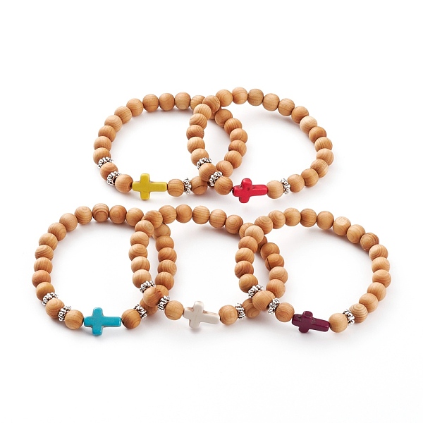 PandaHall Round Natural Wood Beads Stretch Bracelets, with Alloy Spacer Beads and Dyed Synthetic Magnesite Cross Beads, Mixed Color, Inner..., Multicolor
PandaHall Round Natural Wood Beads Stretch Bracelets, with Alloy Spacer Beads and Dyed Synthetic Magnesite Cross Beads, Mixed Color, Inner..., Multicolor