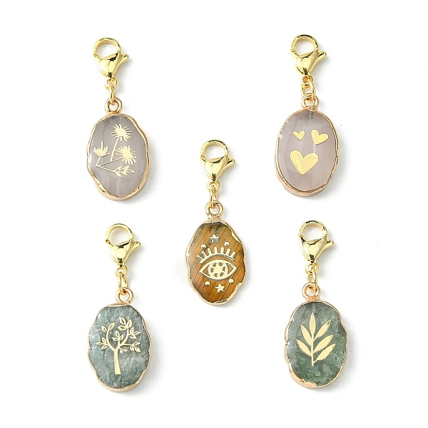 PandaHall Natural Gemstone Pendant Decorations, with 304 Stainless Steel Lobster Claw Clasps, Oval Charms with Golden Brass Edge...
PandaHall Natural Gemstone Pendant Decorations, with 304 Stainless Steel Lobster Claw Clasps, Oval Charms with Golden Brass Edge...