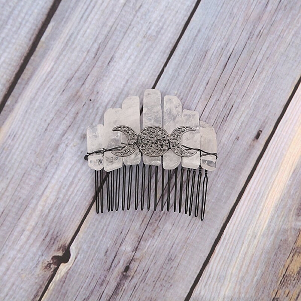 PandaHall Raw Natural Quartz Crystal Hair Combs, with Metal Triple Moon, Hair Accessories for Women Girl, 80x80x20mm Quartz Crystal
PandaHall Raw Natural Quartz Crystal Hair Combs, with Metal Triple Moon, Hair Accessories for Women Girl, 80x80x20mm Quartz Crystal