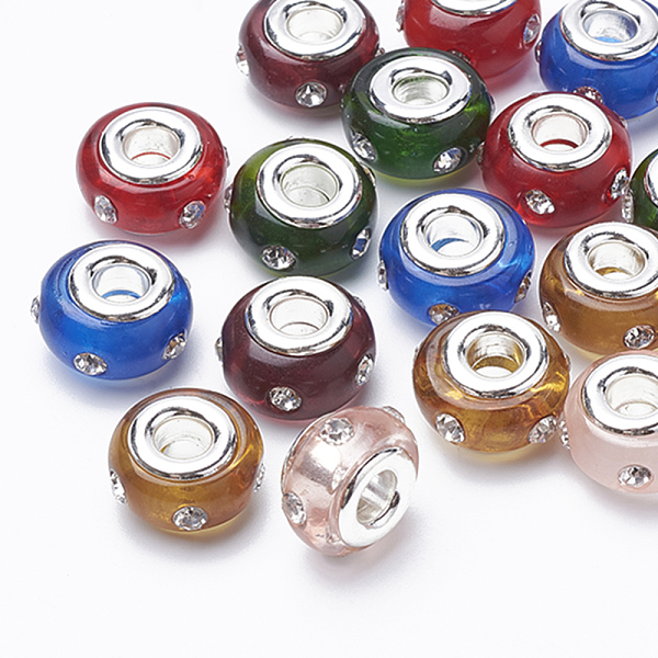 PandaHall Resin Rhinestone European Beads, Large Hole Beads, with Silver Color Plated Brass Cores, Rondelle, Mixed Color, 14~14.5x9~9.5mm..., Multicolor
PandaHall Resin Rhinestone European Beads, Large Hole Beads, with Silver Color Plated Brass Cores, Rondelle, Mixed Color, 14~14.5x9~9.5mm..., Multicolor