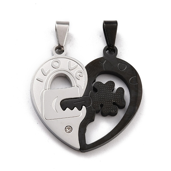 PandaHall Titanium Steel Couple Pendants, Split Pendants, with Crystal Rhinestone, for Valentine's Day, Heart with Lock & Key & Word I LOVE..., Clear
PandaHall Titanium Steel Couple Pendants, Split Pendants, with Crystal Rhinestone, for Valentine's Day, Heart with Lock & Key & Word I LOVE..., Clear