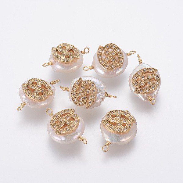PandaHall Natural Pearl Links connectors, with Brass Micro Pave Cubic Zirconia Findings, Flat Round with Constellation, Golden, Clear...
PandaHall Natural Pearl Links connectors, with Brass Micro Pave Cubic Zirconia Findings, Flat Round with Constellation, Golden, Clear...