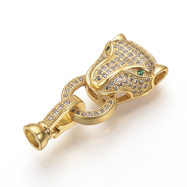 PandaHall Brass Micro Pave Cubic Zirconia Fold Over Clasps, Cheetah Head, Golden, 31mm, Hole: 2mm Brass+Cubic Zirconia
PandaHall Brass Micro Pave Cubic Zirconia Fold Over Clasps, Cheetah Head, Golden, 31mm, Hole: 2mm Brass+Cubic Zirconia