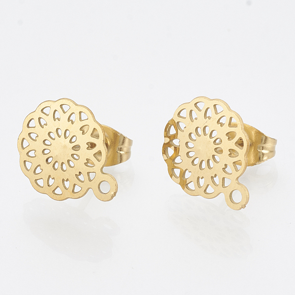 PandaHall 304 Stainless Steel Stud Earring Findings, with Loop, Flower, Golden, 13x10.5mm, Hole: 1mm, pin: 0.7mm 304 Stainless Steel Flower
PandaHall 304 Stainless Steel Stud Earring Findings, with Loop, Flower, Golden, 13x10.5mm, Hole: 1mm, pin: 0.7mm 304 Stainless Steel Flower