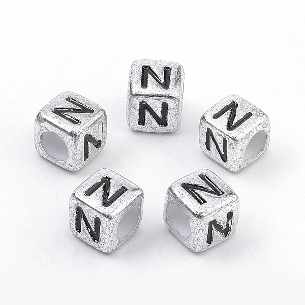 PandaHall Plated Acrylic Beads, Horizontal Hole, Cube with Letter, Antique Silver, Letter.N, 6mm, Hole: 3mm, about 3000pcs/500g Acrylic...
PandaHall Plated Acrylic Beads, Horizontal Hole, Cube with Letter, Antique Silver, Letter.N, 6mm, Hole: 3mm, about 3000pcs/500g Acrylic...