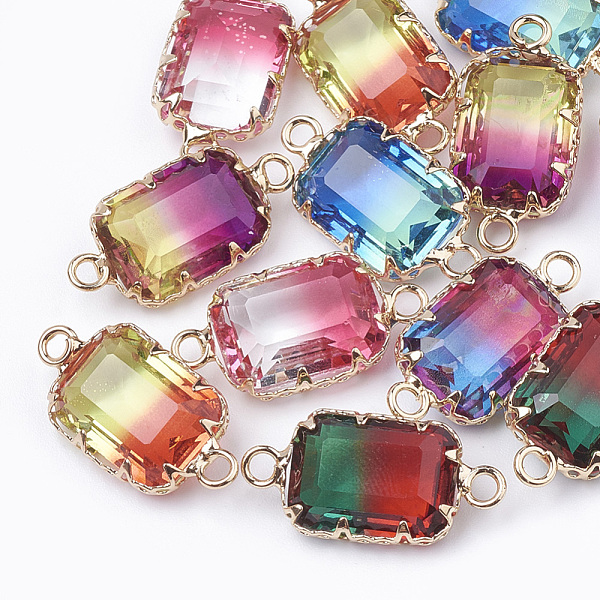 PandaHall Two Tone K9 Glass Links connectors, with Golden Tone Brass Findings, Faceted, Rectangle, Mixed Color, 22x10.5~1x6~6.5mm, Hole: 2mm..., Multicolor
PandaHall Two Tone K9 Glass Links connectors, with Golden Tone Brass Findings, Faceted, Rectangle, Mixed Color, 22x10.5~1x6~6.5mm, Hole: 2mm..., Multicolor
