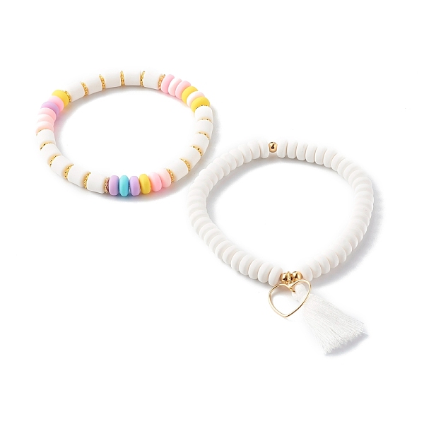 PandaHall Handmade Polymer Clay Beads Stretch Bracelets Sets, with Brass Beads & Pendants, with Tassels, Heart, White, Inner Diameter...
PandaHall Handmade Polymer Clay Beads Stretch Bracelets Sets, with Brass Beads & Pendants, with Tassels, Heart, White, Inner Diameter...