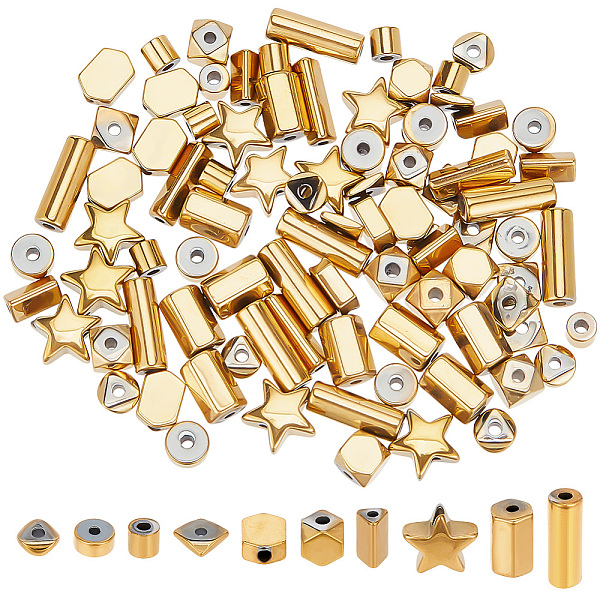 PandaHall arricraft 100 Pcs Assorted Shape Hematite Beads, 10 Styles Golden Plated Star Cube Column Synthetic Non- Hematite Beads Loose...
PandaHall arricraft 100 Pcs Assorted Shape Hematite Beads, 10 Styles Golden Plated Star Cube Column Synthetic Non- Hematite Beads Loose...