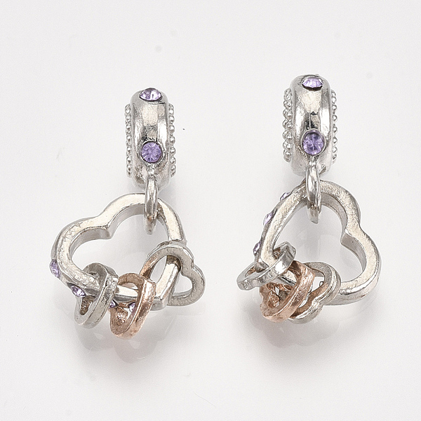 PandaHall Alloy European Dangle Charms, with Rhinestone, Large Hole Pendants, Heart, Platinum & Rose Gold, 23.5mm, Hole: 4.5mm..., Purple
PandaHall Alloy European Dangle Charms, with Rhinestone, Large Hole Pendants, Heart, Platinum & Rose Gold, 23.5mm, Hole: 4.5mm..., Purple
