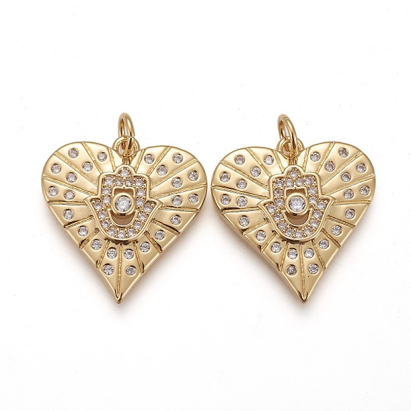 PandaHall Brass Micro Pave Clear Cubic Zirconia Pendants, Long-Lasting Plated, With Jump Ring, Heart with Hamsa Hand, Real 18K Gold Plated...
PandaHall Brass Micro Pave Clear Cubic Zirconia Pendants, Long-Lasting Plated, With Jump Ring, Heart with Hamsa Hand, Real 18K Gold Plated...