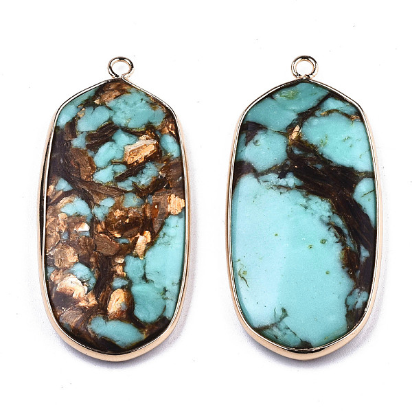 PandaHall Assembled Natural Bronzite and Synthetic Turquoise Pendants, with Light Gold Plated Brass Edge and Loop, Oval, Turquoise..., Green
PandaHall Assembled Natural Bronzite and Synthetic Turquoise Pendants, with Light Gold Plated Brass Edge and Loop, Oval, Turquoise..., Green